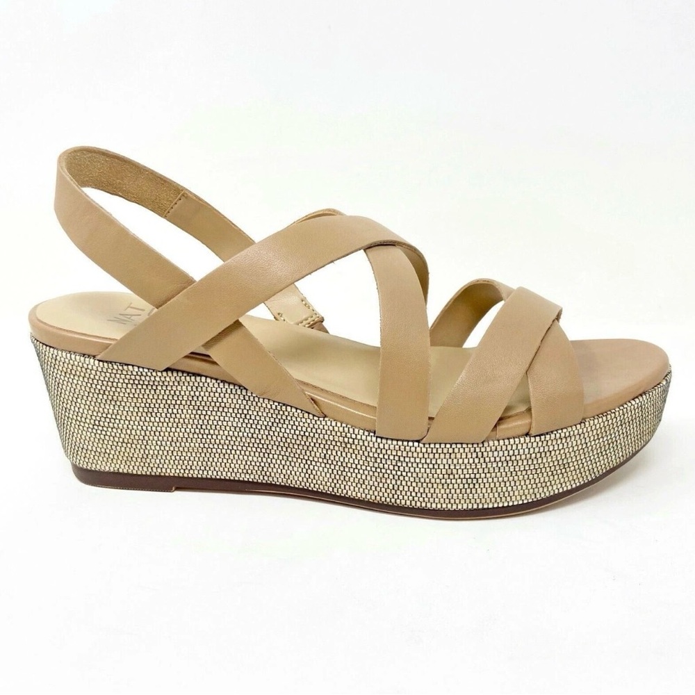 Naturalizer Unique Bamboo Tan Leather Strappy PlatformWedge Sandals NWOT-8